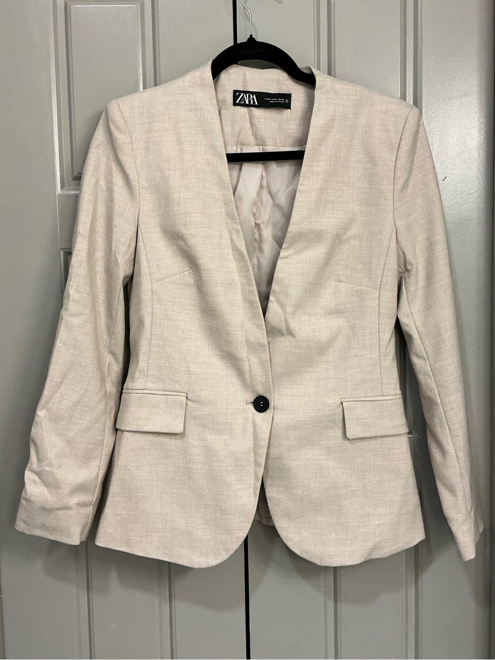 Zara Beige Collarless Blazer Size 4 Linen Look Summer
